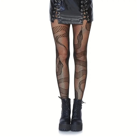Black Snake print fishnet stockings hosiery - Picture 1 of 5